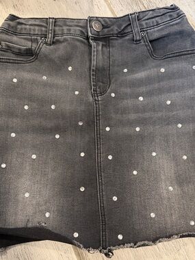 Kidpik Embellished Black Denim Mini Skirt with Rhinestones 10